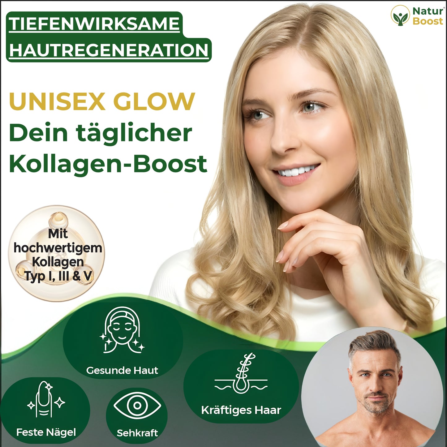 Multi Kollagen Komplex 5 Typen (I-X) mit Peptan & Colartix | Hyaluron, Biotin, Zink & Vitamin C | Wildbeere Pulver: Haut, Haare, Nägel, Sehkraft & Knochen | 300g (30 Port.) | Made in EU