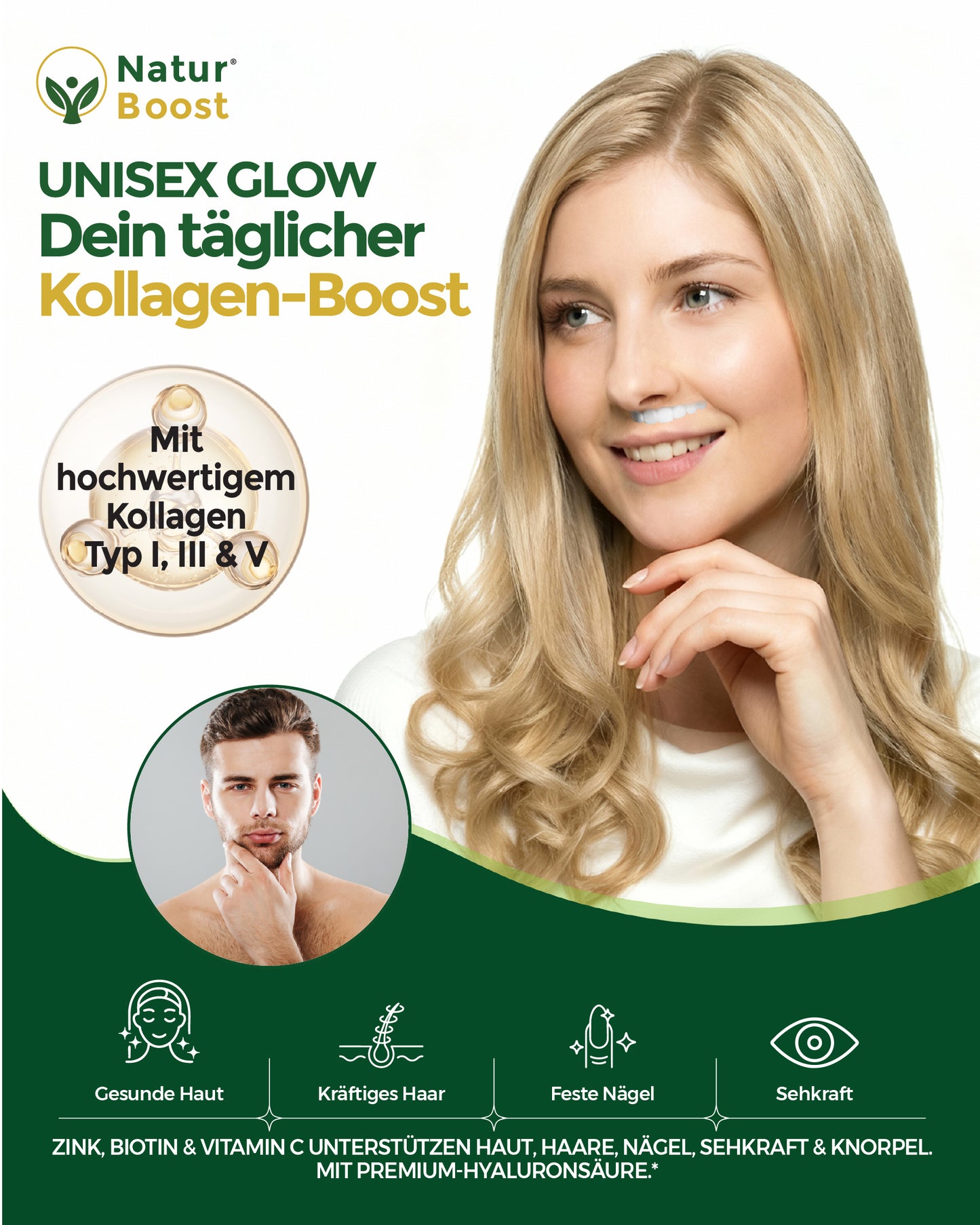Multi Kollagen Komplex 5 Typen (I-X) mit Peptan & Colartix | Hyaluron, Biotin, Zink & Vitamin C | Wildbeere Pulver: Haut, Haare, Nägel, Sehkraft & Knochen | 300g (30 Port.) | Made in EU